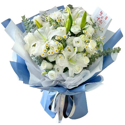 太原11朵白玫瑰桔梗百合，爱永恒不息