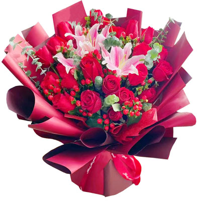 太原22朵红玫瑰百合，爱的火焰