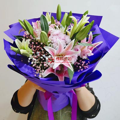 太原6支粉色多头百合,真诚的问候